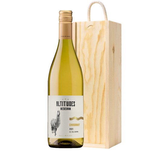 Altitudes Reserva Chardonnay 75cl White Wine In Pine Wooden Gift Box